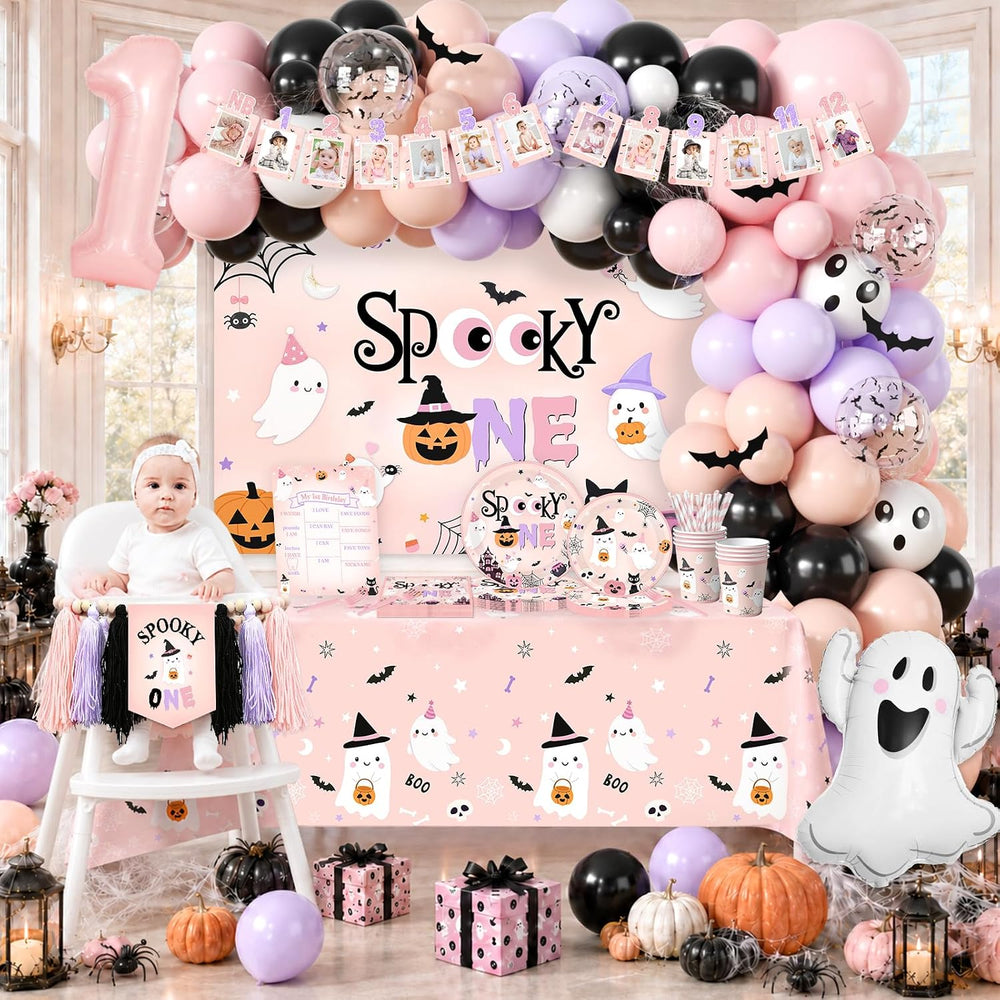 Spooky One Birthday Decorations Girl, 276 Pcs Pink Halloween 1st Birthday Par...