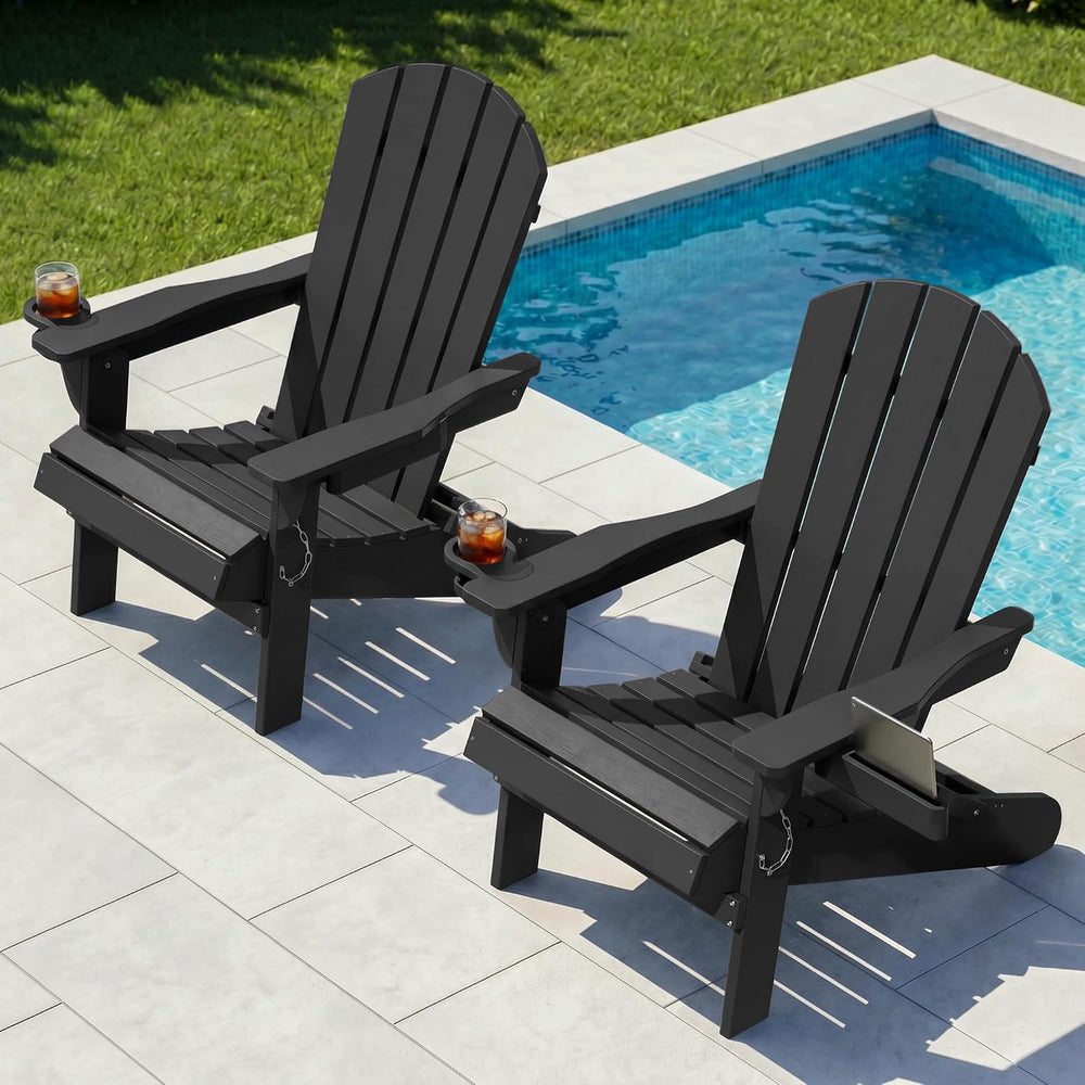 Shintenchi Folding Adirondack Chairs Set of 2,HDPE All-Weather Patio Chairs w...