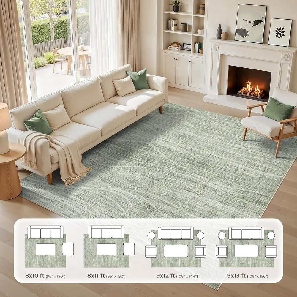 WITSHOCK 8x10 Area Rugs for Living Room: Green Rug Washable Modern Carpet