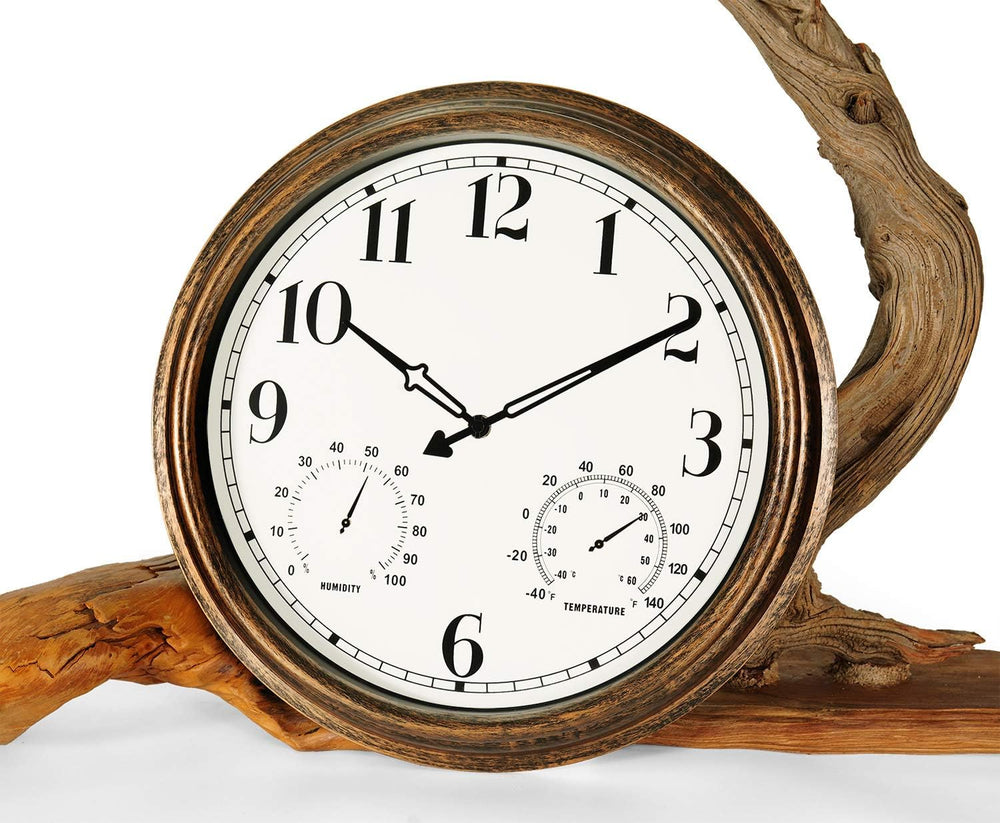 16 Inch Large Outdoor Wall Clock,Waterproof Vintage Non-Ticking Clock with Th...