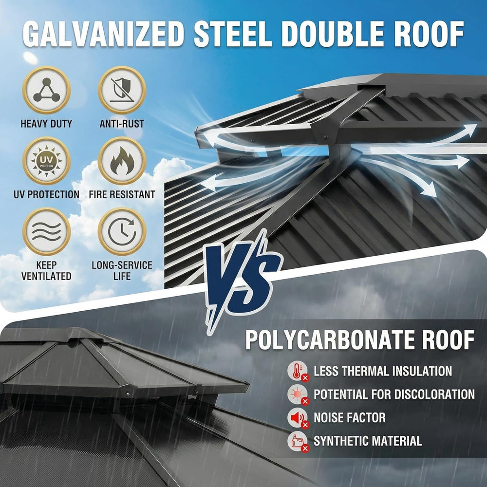 HOTEEL 10x12 Hardtop Gazebo On Clearance with Galvanized Steel Double Roof,He...