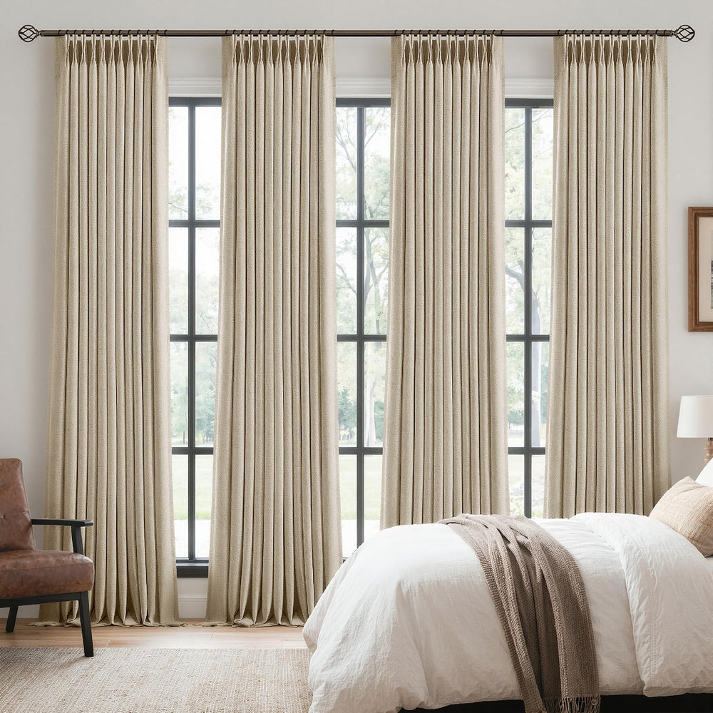 MIULEE 4 Panels Pinch Pleated 100% Blackout Linen Curtains 40"x90" ...
