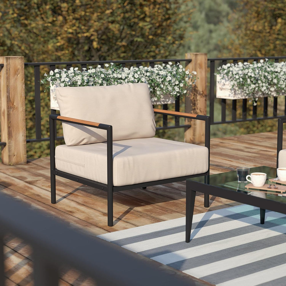Flash Furniture Patio Chair with Cushions, Black/Beige