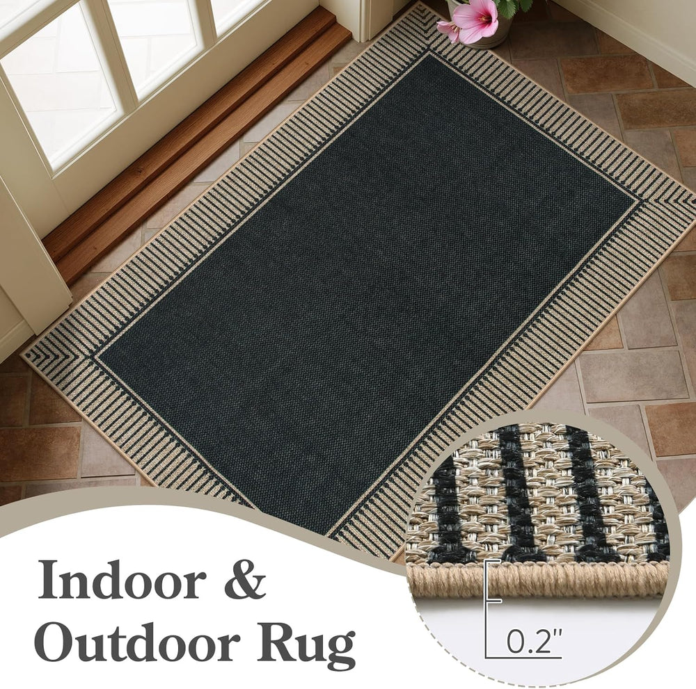Moynesa Striped Border Easy Jute Outdoor Patio Rug 3x5, Washable Entryway Rug...