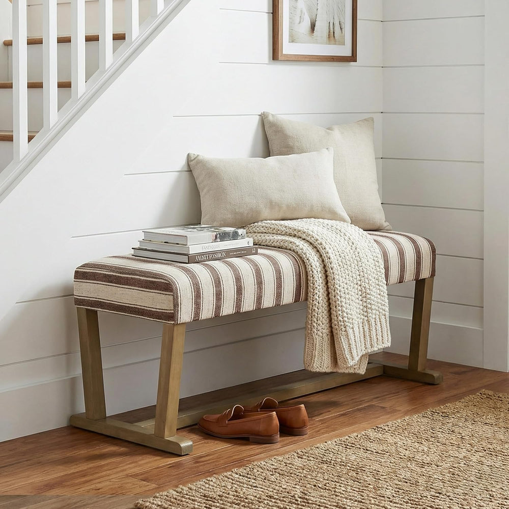 VKNOW Upholstered Entryway Bench, Dining Bench with Cushion, Brown