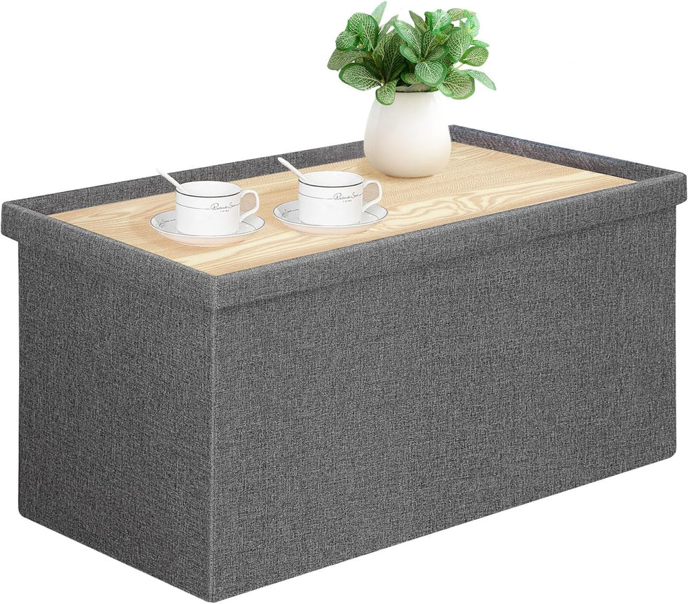 PINPLUS Folding Storage Ottoman Bench with Lid Tray, 30 inches Ottoman Coffee...