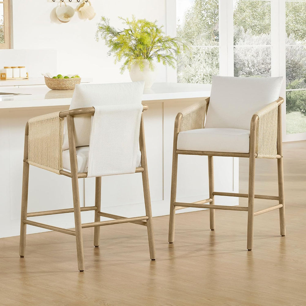 CHITA 27" Counter Height Bar Stools Set of 2, Boho Woven Paper Cord Coun...