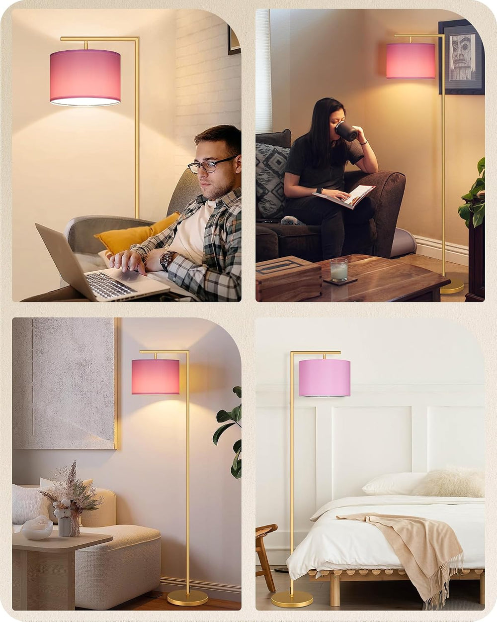 Modern Gold Arc Floor Lamp, Corner Tall Lamp with Remote, Arched Reading Ligh...