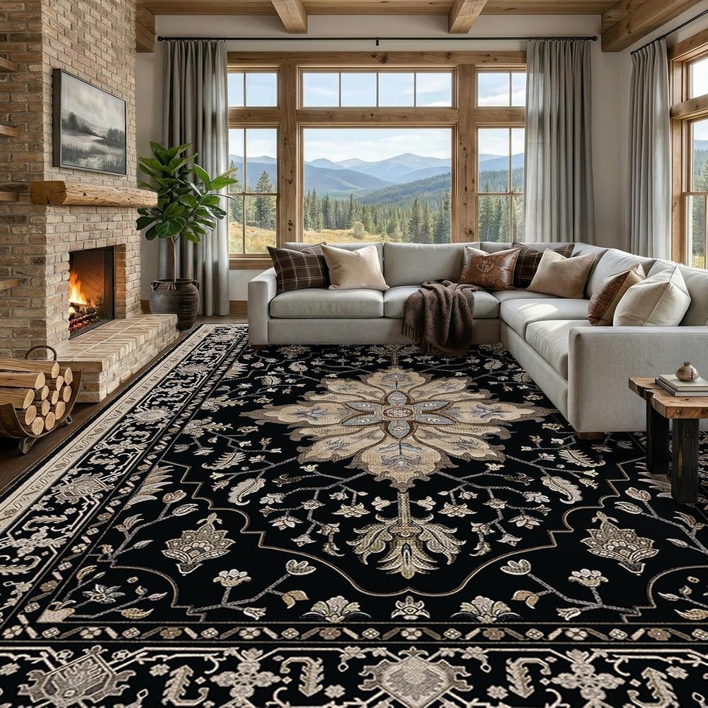 RELEANY Washable Area Rug, Large 10'x14', Black/Neutral