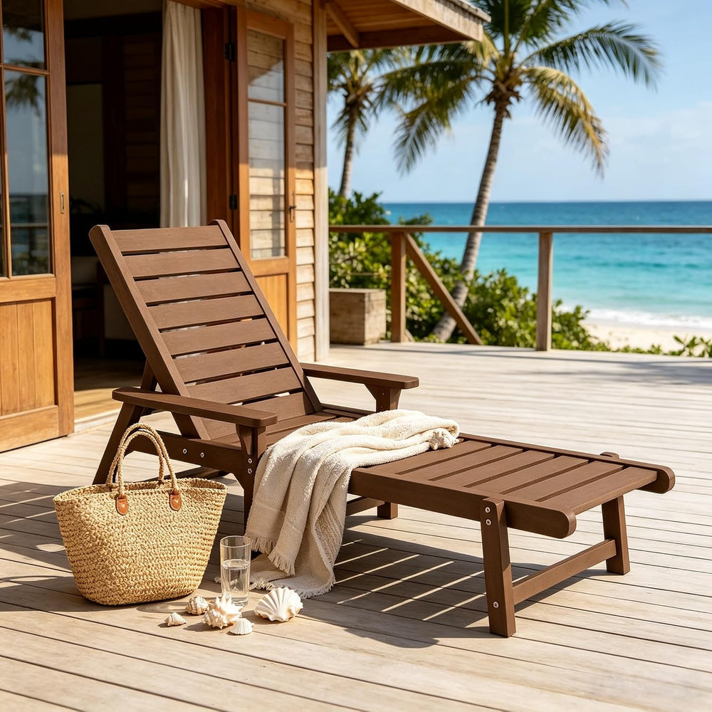 HDPE Outdoor Chaise Lounge Chair,5-Position Adjustable Set of 2,Brown