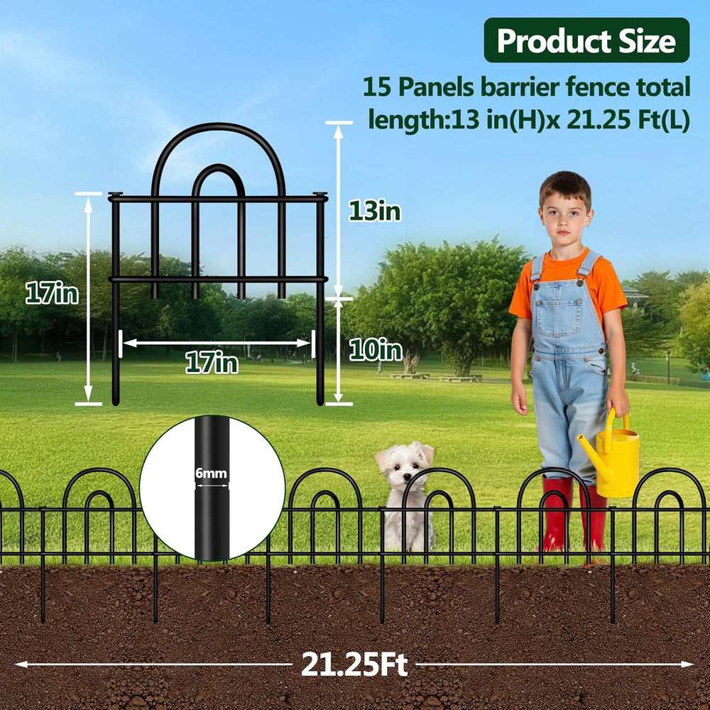 Decorative Garden Fence, 15 Panels No Dig Fence, 21.25 ft(L) x 13 in(H) Anima...