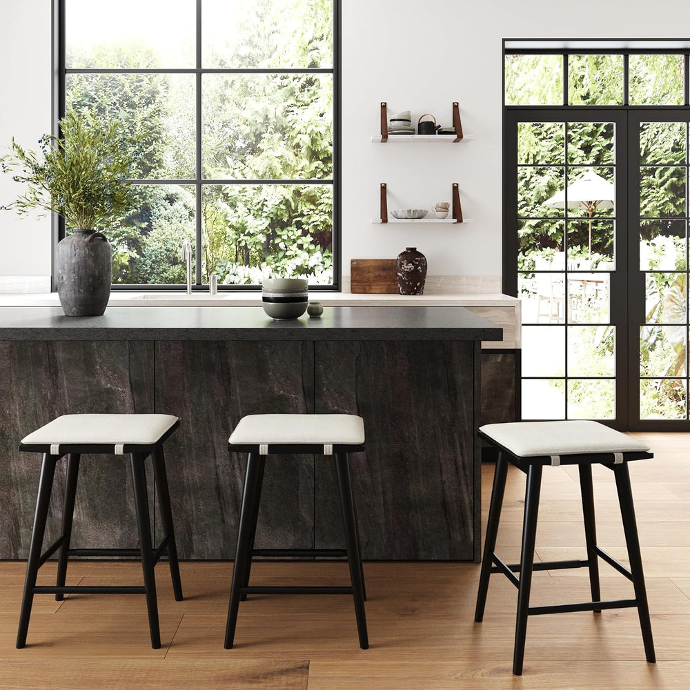 Nathan James Barker Counter Height Solid Wood Barstool with Upholstered Cushi...