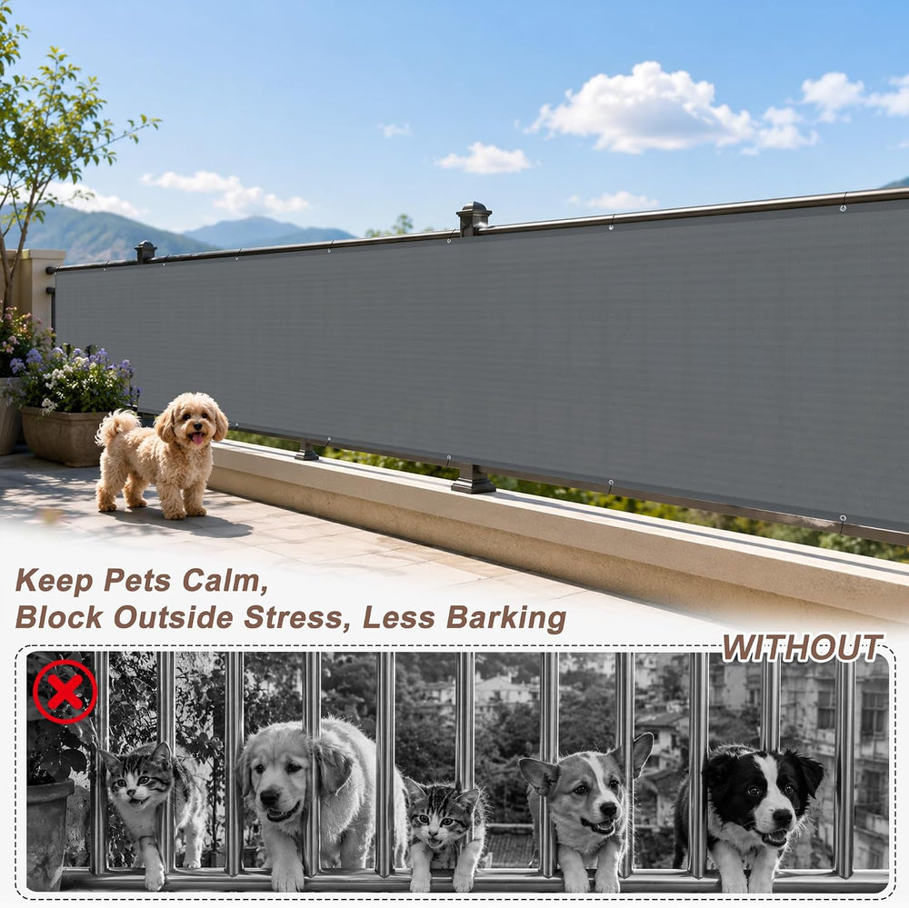 SUNNY GUARD 3.3' x 19.7' Balcony Privacy Screen, HDPE Patio Railing C...