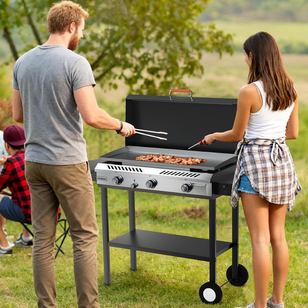 Veralune 3 Burner Propane Griddle with Ignition, 2-in-1 Outdoor Gas Grill