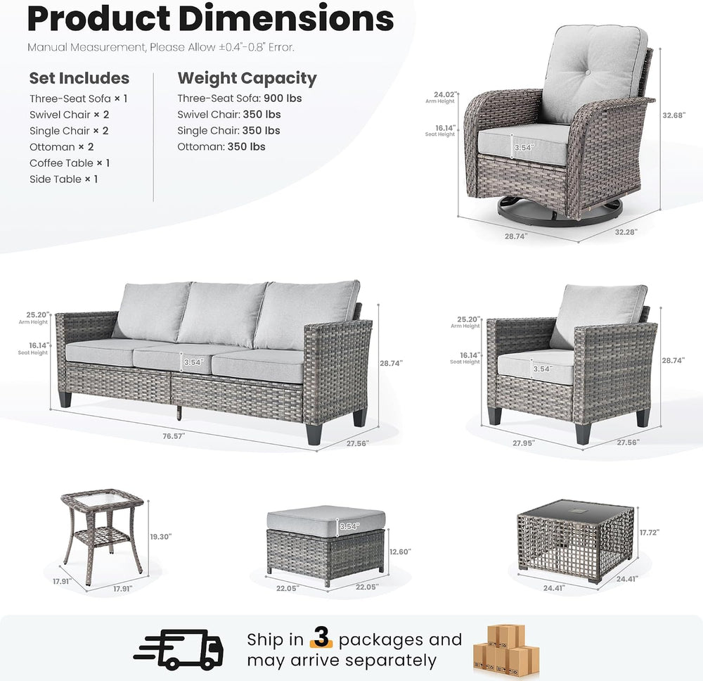 ovios 9 Pieces Patio Furniture Set, Outdoor Wicker Sofa Couch with Swivel Gli...