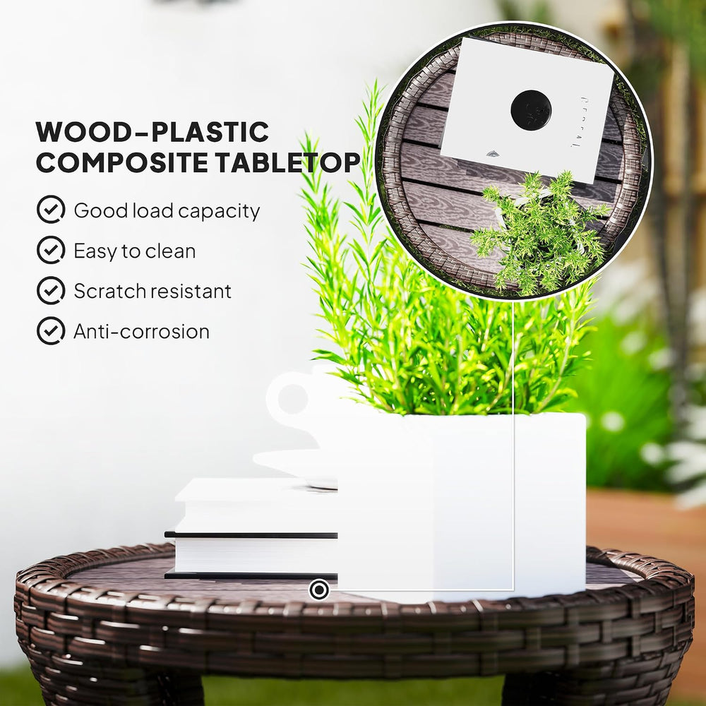 Outsunny 18" Outdoor Wicker Coffee Table 2-Tier Side Table Mixed Brown