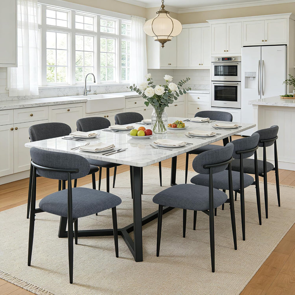 FREKEN Modern Upholstered Dining Chairs Set of 8, Mid-Century Metal Frame Lin...