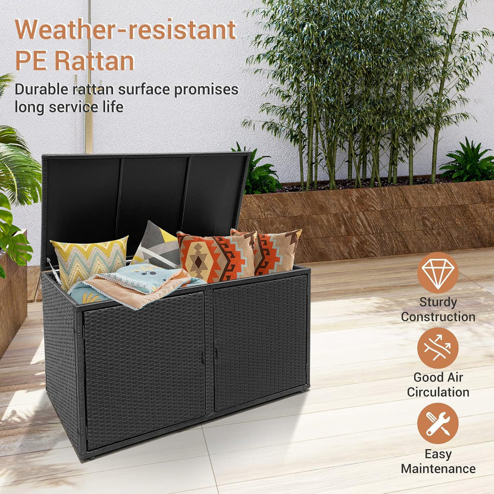 Giantex Rattan Deck Box Outdoor&Indoor 88 Gallon Wicker Storage Bench W/S...
