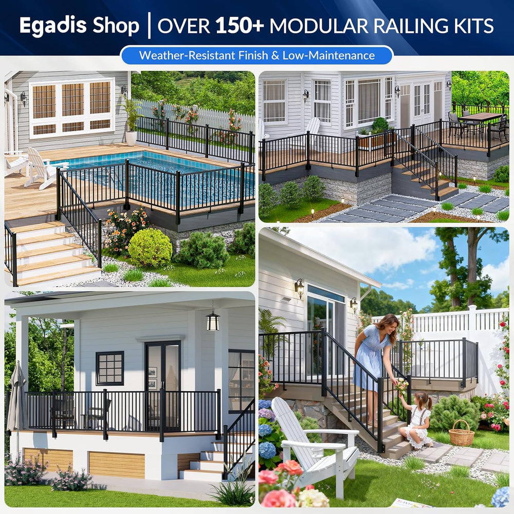 Egadis 2 Pack 36in H x 6ft W Modular Side Mount Aluminum Deck Railing Kit