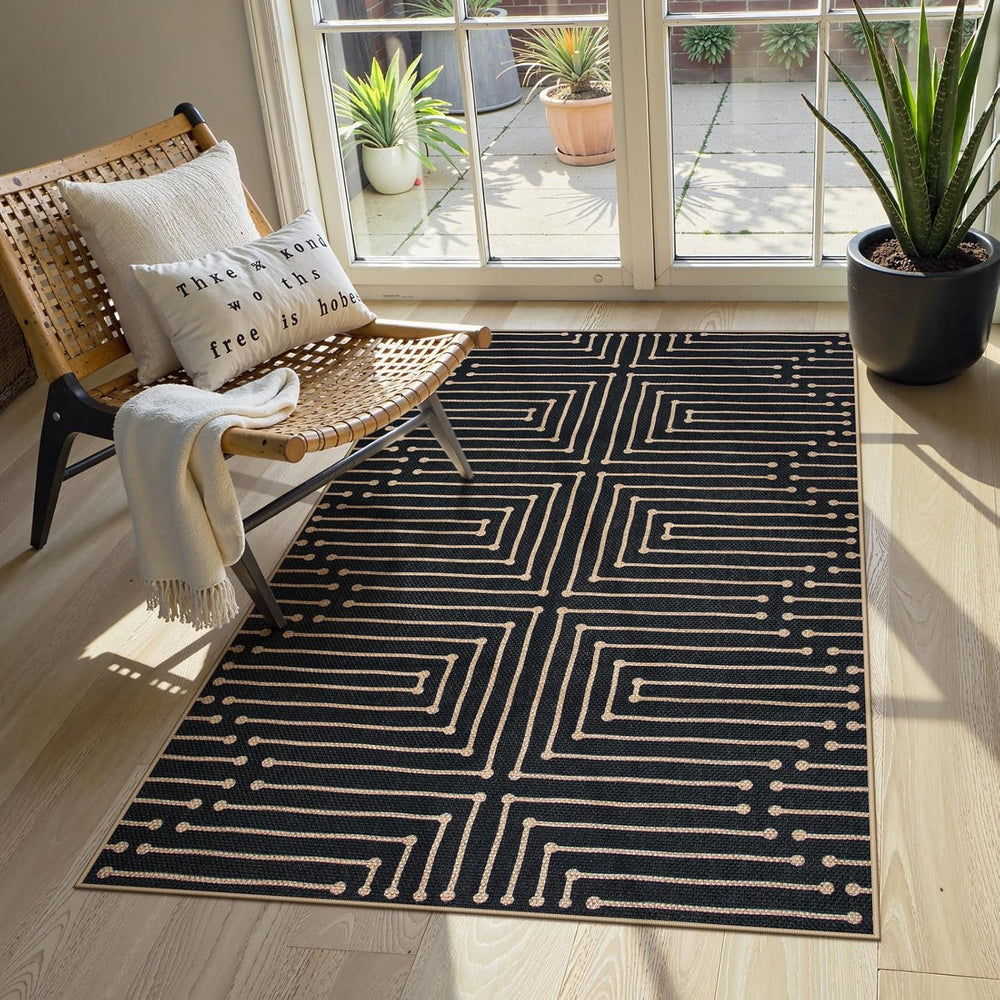 Lahome 3x5 Easy Jute Rugs for Entryway, Black and White Outdoor Rug