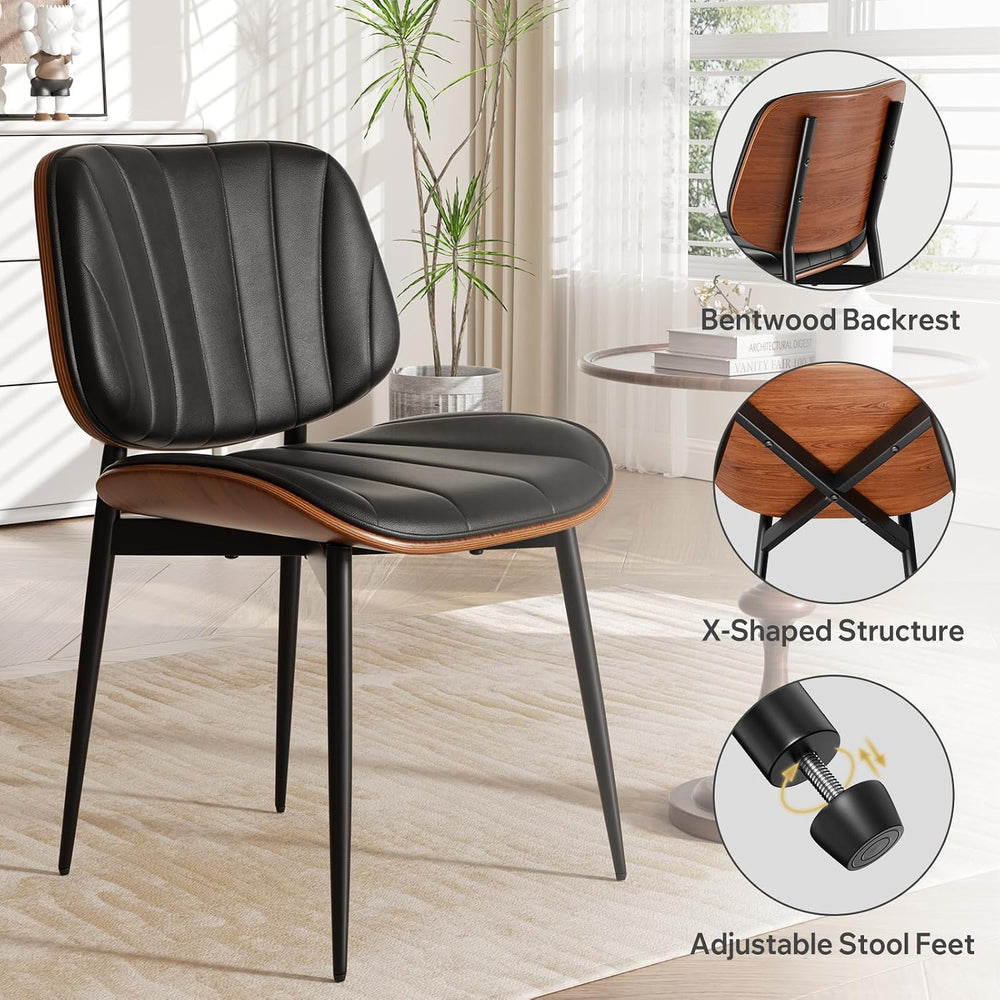 Dining Chairs Set of 2, Mid Century Modern Dining Room Chair, Upholstered Fau...