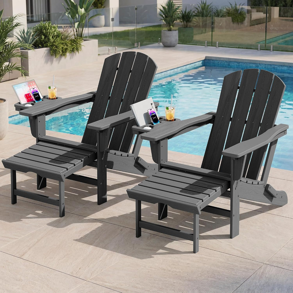 KINGYES Folding Adjustable Adirondack Chair with Ottoman & 2 Cup Holders ...