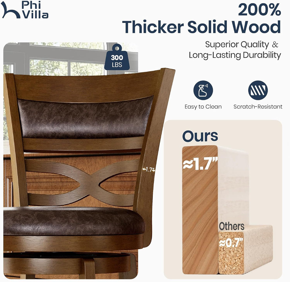 PHI VILLA 30 Inch Bar Height Stools Set of 4, Swivel Barstools with Back