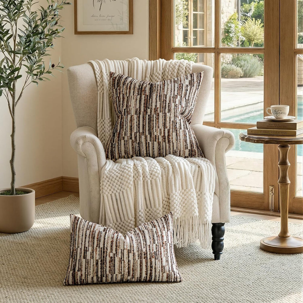 Boho Striped Decorative Throw Pillow Covers 26"X26" Set of 2,Dark B...