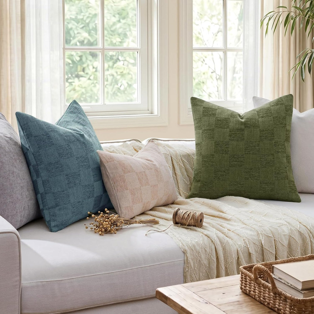 A moment Set of 2 Decorative Linen Throw Pillow Covers,Large Grid Textured Ne...