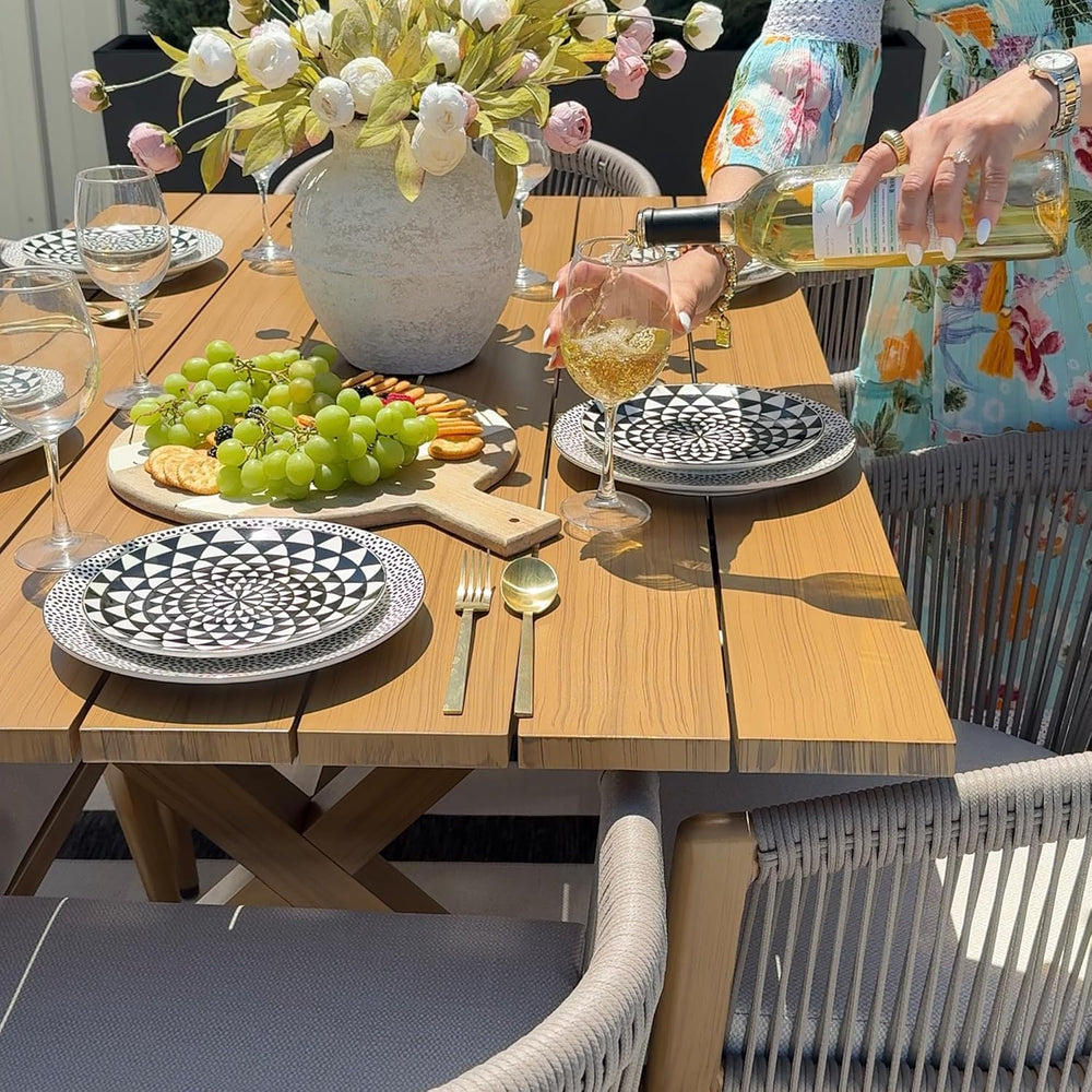PURPLE LEAF Outdoor Dining Set for 6 with Cushions PE Rattan Teak