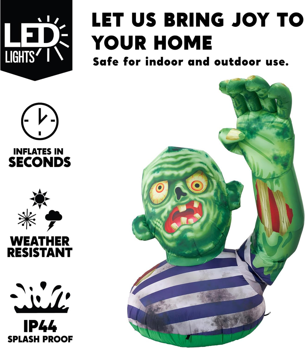 JOYIN 5.5FT Halloween Inflatable Zombie Decoration with Waving Raised Hand &a...