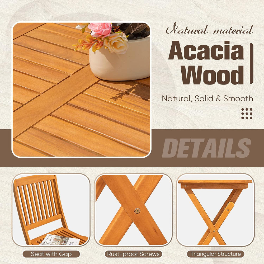 Flamaker 3 Piece Acacia Wood Folding Bistro Set Outdoor (Natural)