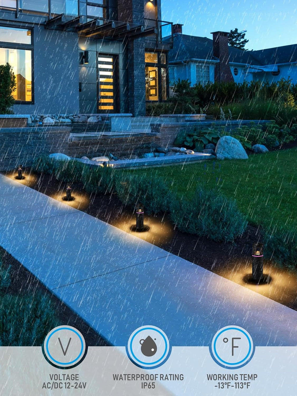 LEONLITE 4-Pack RGB Low Voltage LED Path Lights Unique Light Pattern, 3000K