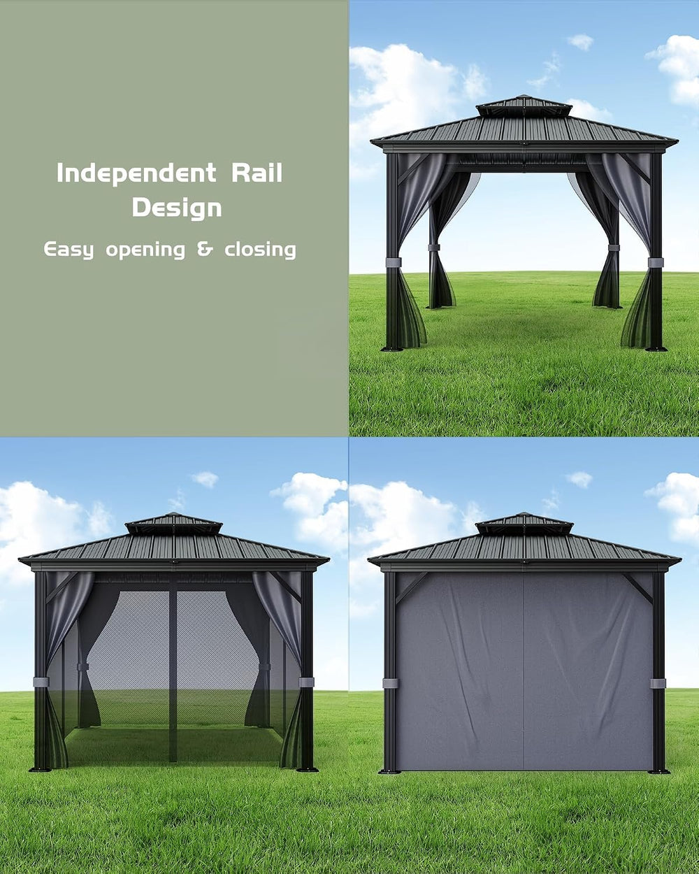 GarveeLife Hardtop Gazebo 10 ft x10 ft for All Weather, with Double Metal Roo...