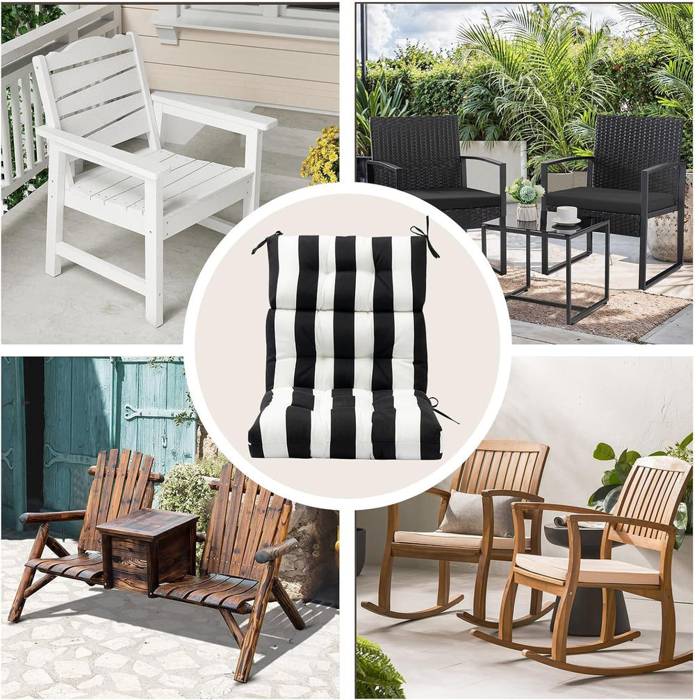 FUNHOME Indoor/Outdoor High Back Chair Cushions Set of 2-Black White Stripe