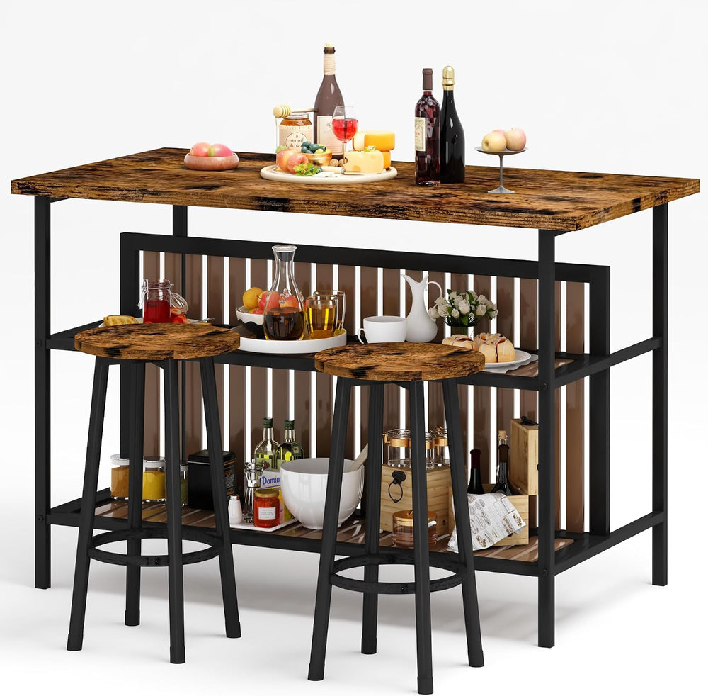 DKLGG Kitchen Island with Seating & Storage, Farmhouse Dining Table Set f...