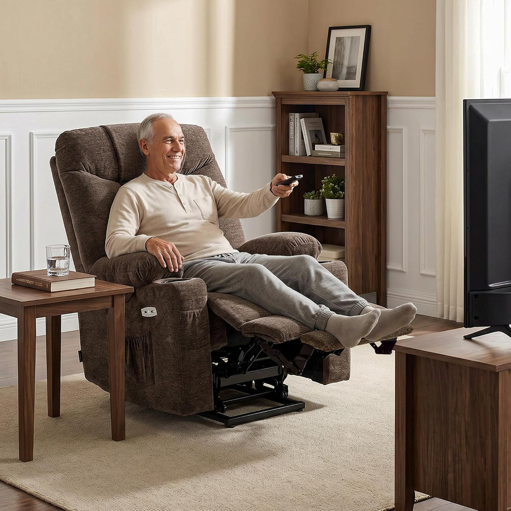 MCombo Power Lift Recliner Chair for Elderly, Fabric 7283 (Brown, Large)
