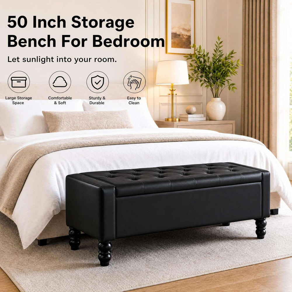 50 Inch Faux Leather Storage Ottoman Bench for Bedroom End of Bed