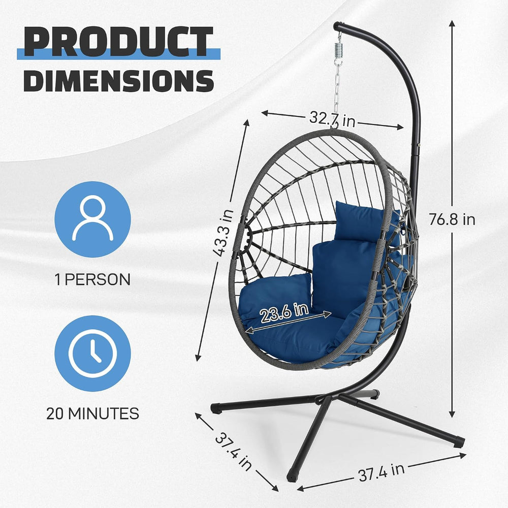 DoubleTT Hanging Egg Chair with Stand - 350lbs Capacity Outdoor Patio & I...