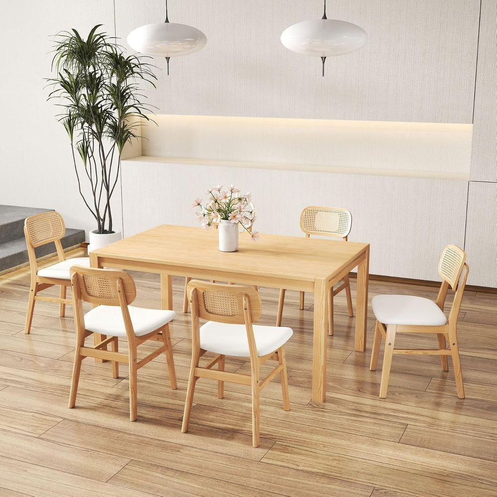 ROCITY Rattan Dining Chairs Set of 2 Beige Linen Fabric Dining Room Chairs Na...