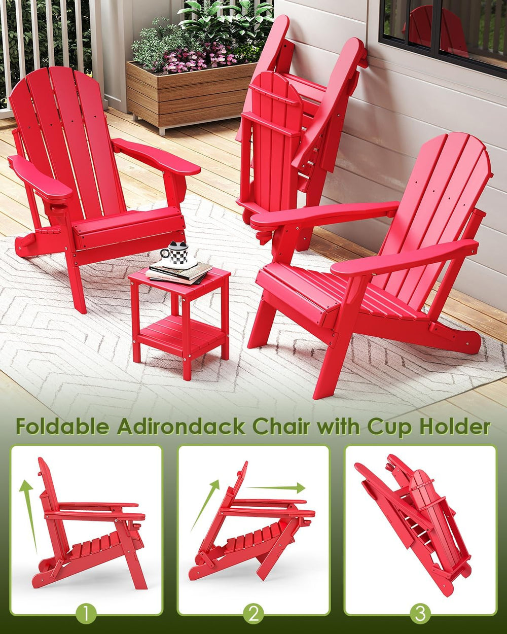 GREENVINES Folding-Adirondack-Chair, HDPE All Weather, Red