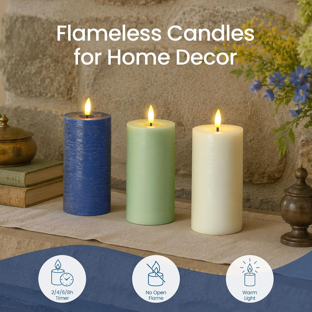 Set of 4 Navy Blue Real Wax Flameless Candles with Remote, Long Lasting Batte...