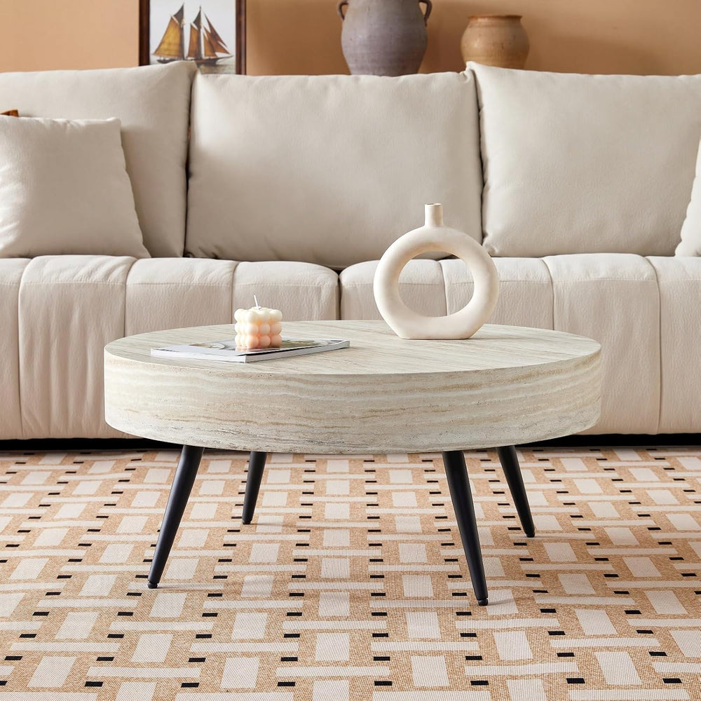 LKTART Round Coffee Table, Mid Century Small Coffee Table with Metal Legs, Wo...
