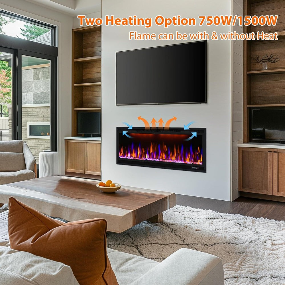 42 inch Smart Electric Fireplace WiFi-Enabled, Recessed &Wall Mounted Fir...
