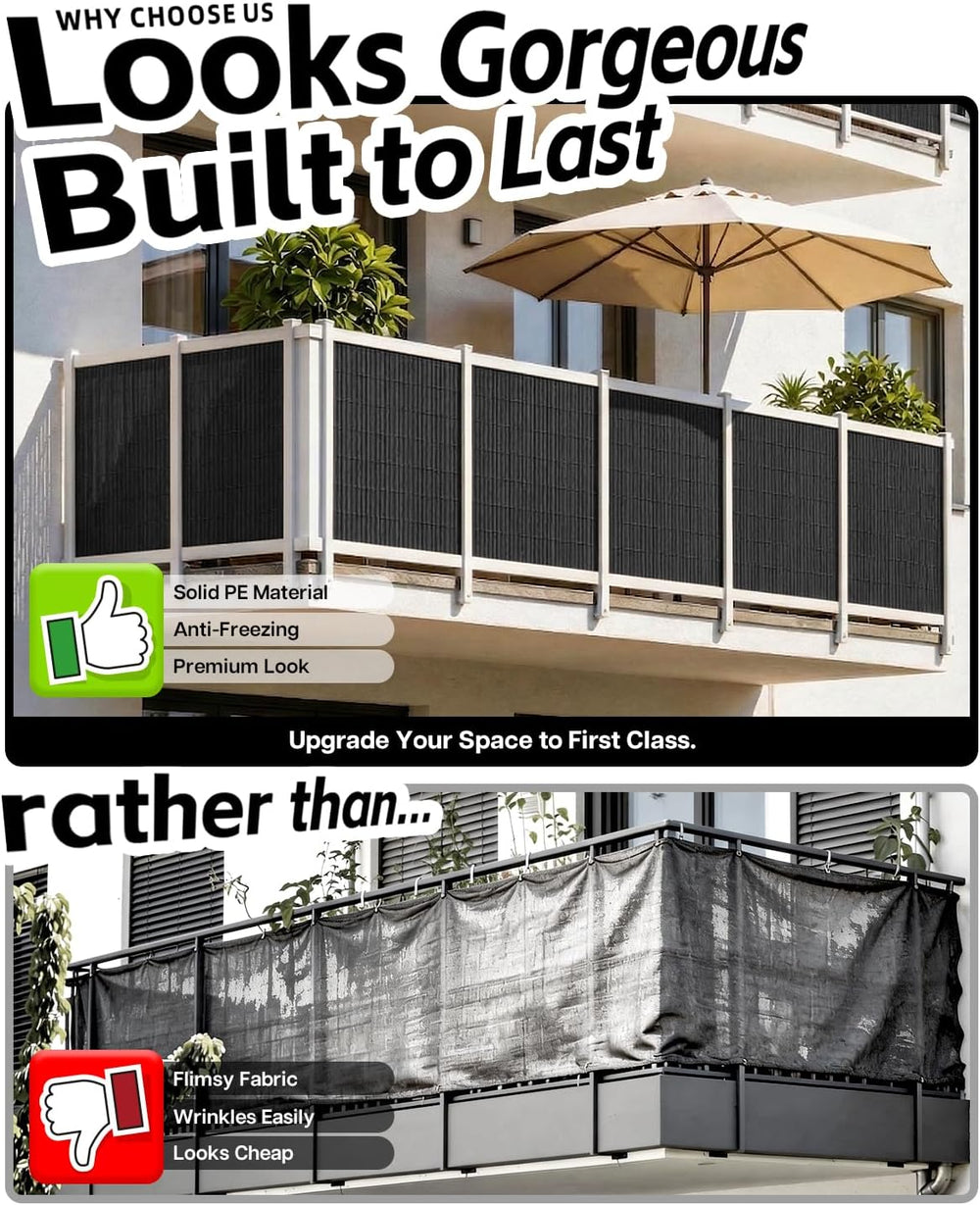 paramondo No Drilling Natural Privacy Fence Screen, Black, 2×10 FT