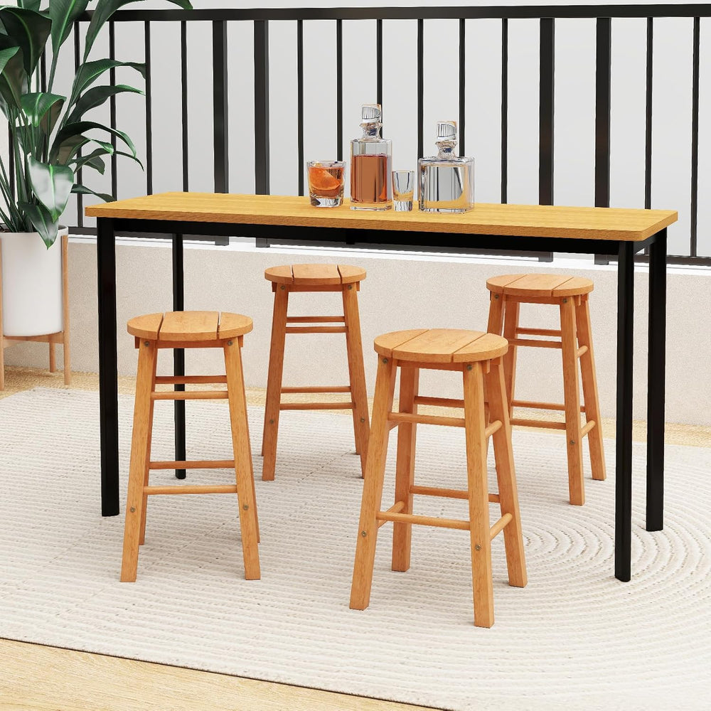 Tangkula Outdoor Wood Bar Stools Set of 2, Counter Height Backless Patio Bars...