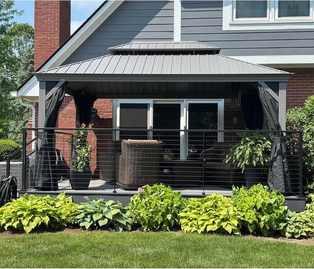 PURPLE LEAF Outdoor Gazebo 11' x 15' Hardtop Gazebo, Hidden Drainage ...