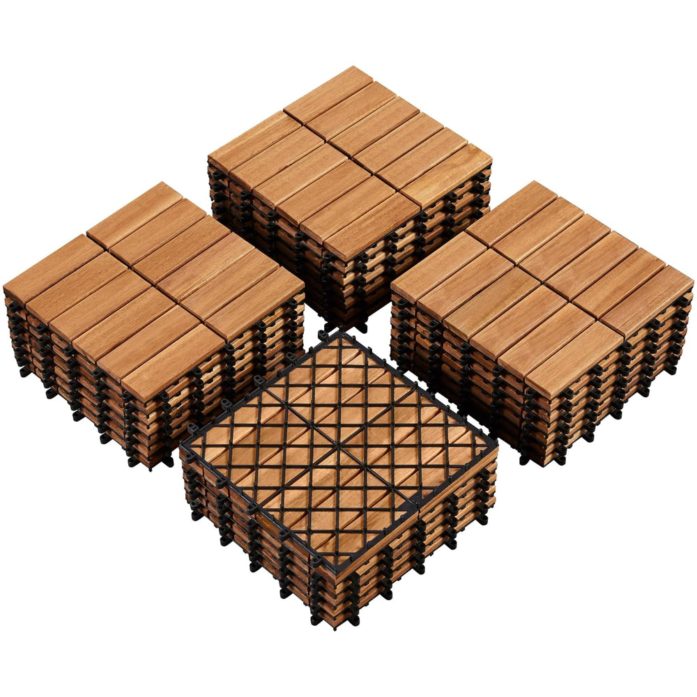 Yaheetech 27PCS Acacia Interlocking Deck Tiles Outdoor Patio Flooring,Wood