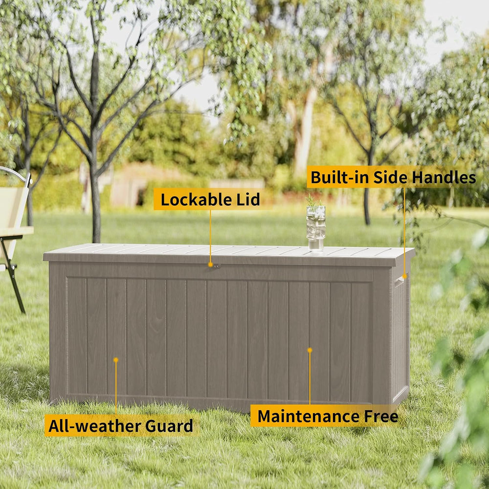 270 Gallon Outdoor Storage Box Waterproof, Lockable Resin Deck Box Large Stor...