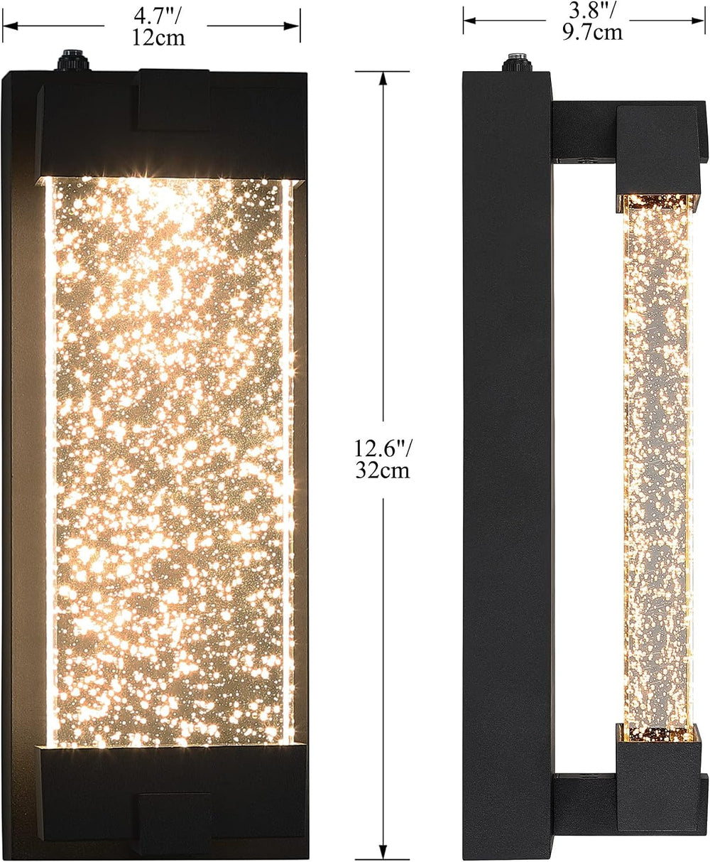 Black Wall Sconce with K9 Crystal Bubble and Dusk to Dawn Sensor, Exterior LE...
